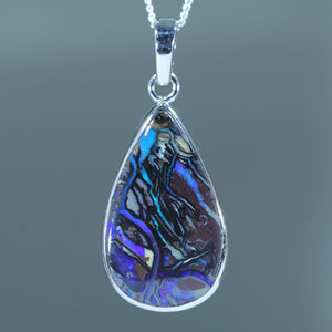 Natural Australian Koroit Opal Matrix Silver Pendant