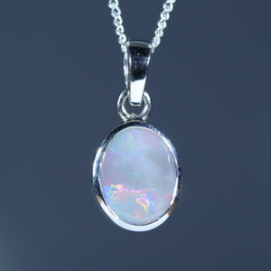 Natural Australian Lightning Ridge Silver Opal Pendant