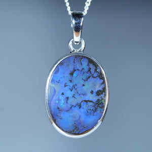 Natural Australian Queensland Boulder Opal Silver Pendant