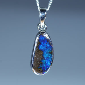 Natural Australian Queensland Boulder Opal Silver Pendant