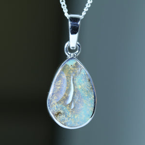 Natural Australian Boulder Opal Silver Pendant