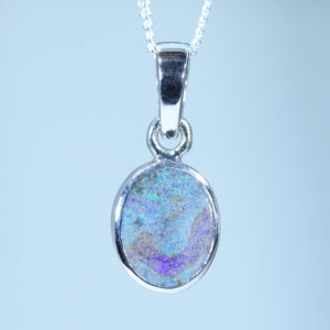 Natural Australian Solid Queensland Boulder Opal Silver Pendant