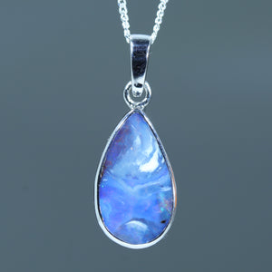 Natural Australian Boulder Opal Silver Pendant