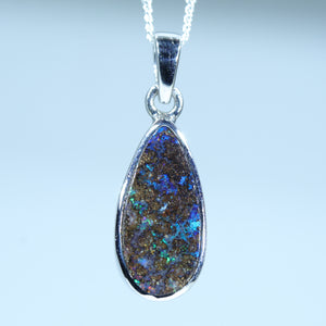 Natural Australian Boulder Opal Silver Pendant