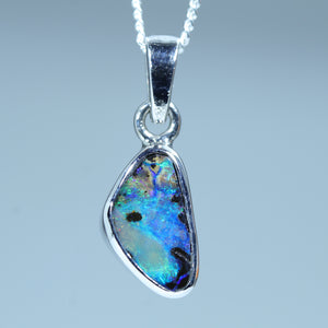 Natural Australian Boulder Opal Silver Pendant