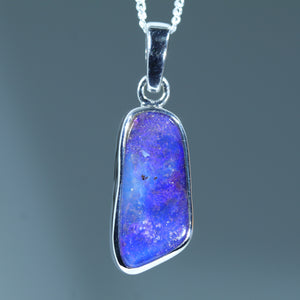 Natural Australian Solid Queensland Boulder Opal Silver Pendant