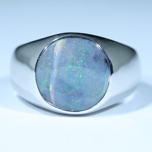 Natural Australian Boulder Opal Silver Men's Ring