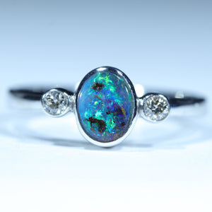 Natural Australian Boulder Opal Silver and Diamond Ring