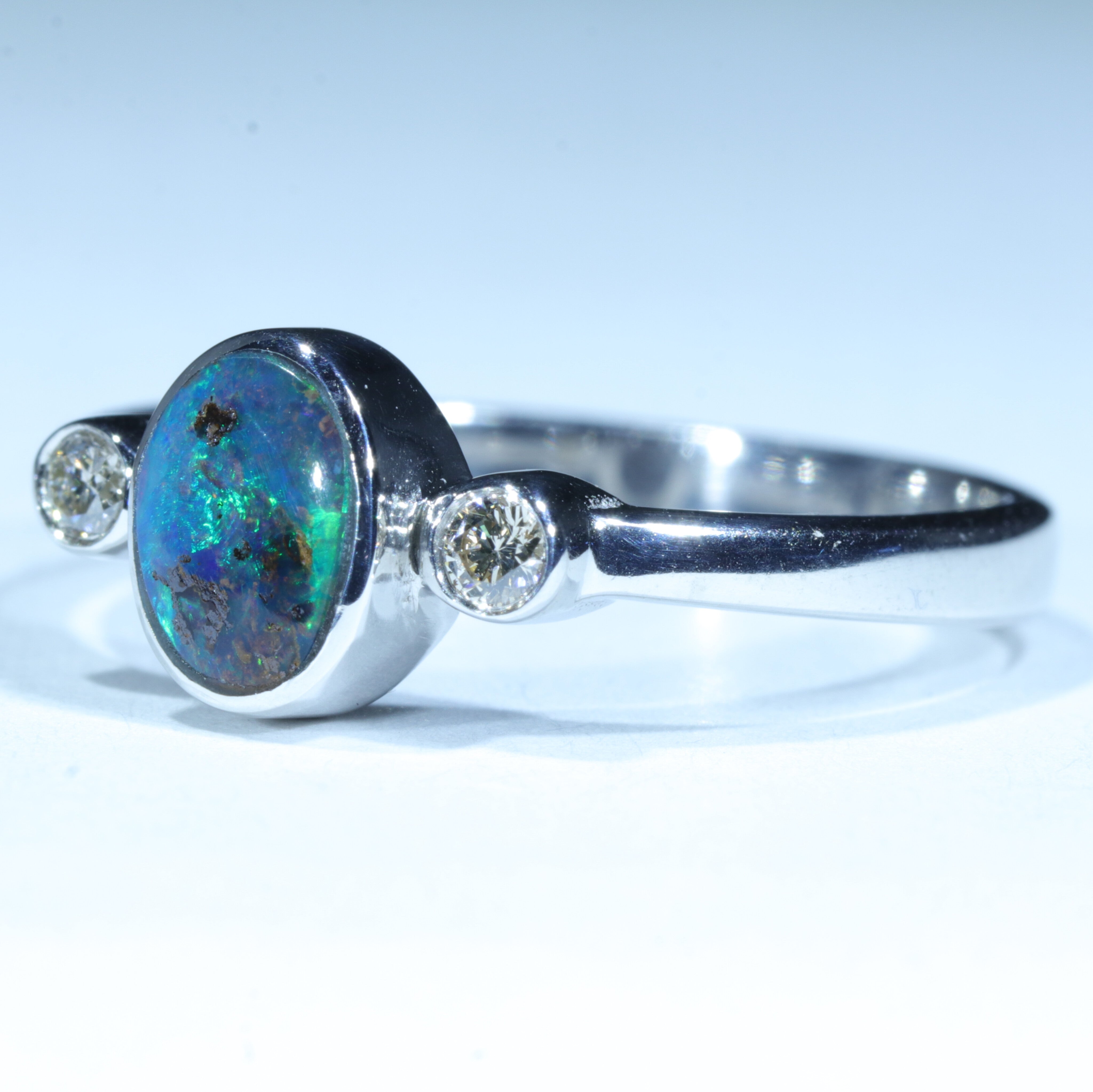 Black Opal Sterling Silver Ring Size 6.75 top