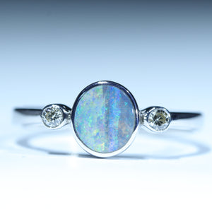 Natural Australian Boulder Opal Silver and Diamond Ring