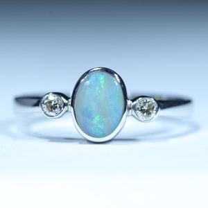 Natural Australian Boulder Opal Silver and Diamond Ring