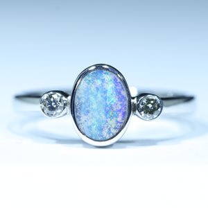 Natural Australian Boulder Opal Silver and Diamond Ring