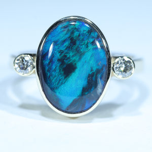 Natural Australian Black Opal Gold and Diamond Ring