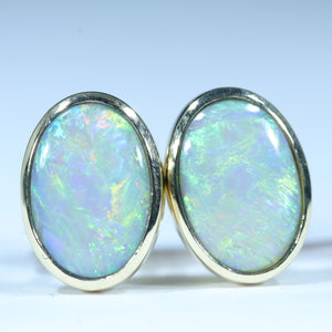 Natural Australian Lighting Ridge Gold Opal Stud Earrings