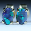 Natural Australian Black Opal Gold Stud Earrings