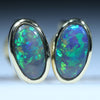 Natural Australian Black Opal Gold Stud Earrings