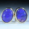 Natural Australian Black Opal Gold Stud Earrings