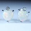 Natural Australian Heart White Opal White Gold Stud Earrings