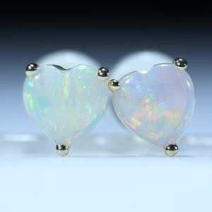 Natural Australian White Opal Gold Heart Stud Earrings