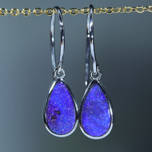 Natural Australian Boulder Opal White Gold Drop Earrings