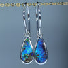 Natural Australian Boulder Opal White Gold Drop Earrings