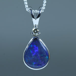 Natural Australian Boulder Opal Silver and Diamond Pendant