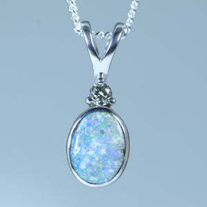 Natural Australian Boulder Opal Silver and Diamond Pendant