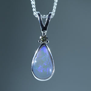 Natural Australian Silver Opal and Diamond Pendant