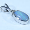 Natural Solid Boulder Opal and Diamond Silver Pendant with Silver Chain (8.5mm x 5mm)  Code - FF293