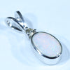 Australian Solid White Opal and Diamond Silver Pendant with Silver Chain (8.5mm x 5mm) Code - FF301