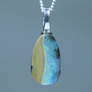 Natural Auatralian Boulder Opal Silver Pendant