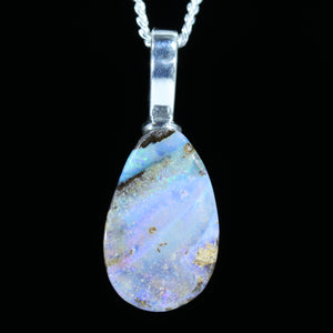 Natural Australian Boulder Opal Silver Pendant