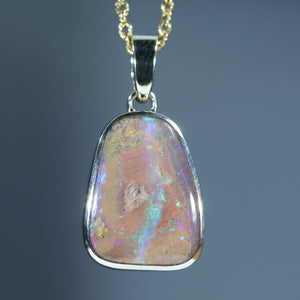 Natural Australian Boulder Crystal Opal Gold Pendant