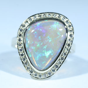 Natural Australian Lighting Ridge Crystal Opal Gold and Diamond Ring
