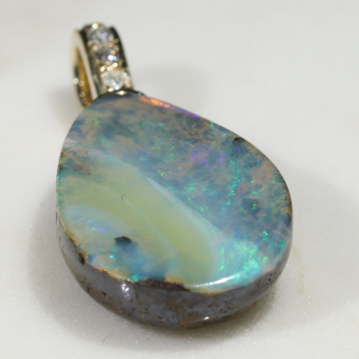 Australian Boulder Opal Necklace and Diamond 10k Gold