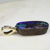 Natural  Australian Boulder  Opal and Diamond Gold Pendant