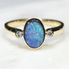 Natural Australian Boulder Opal and Diamond Gold Ring  - Size 7.25