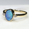 Natural Australian Boulder Opal and Diamond Gold Ring  - Size 7.25