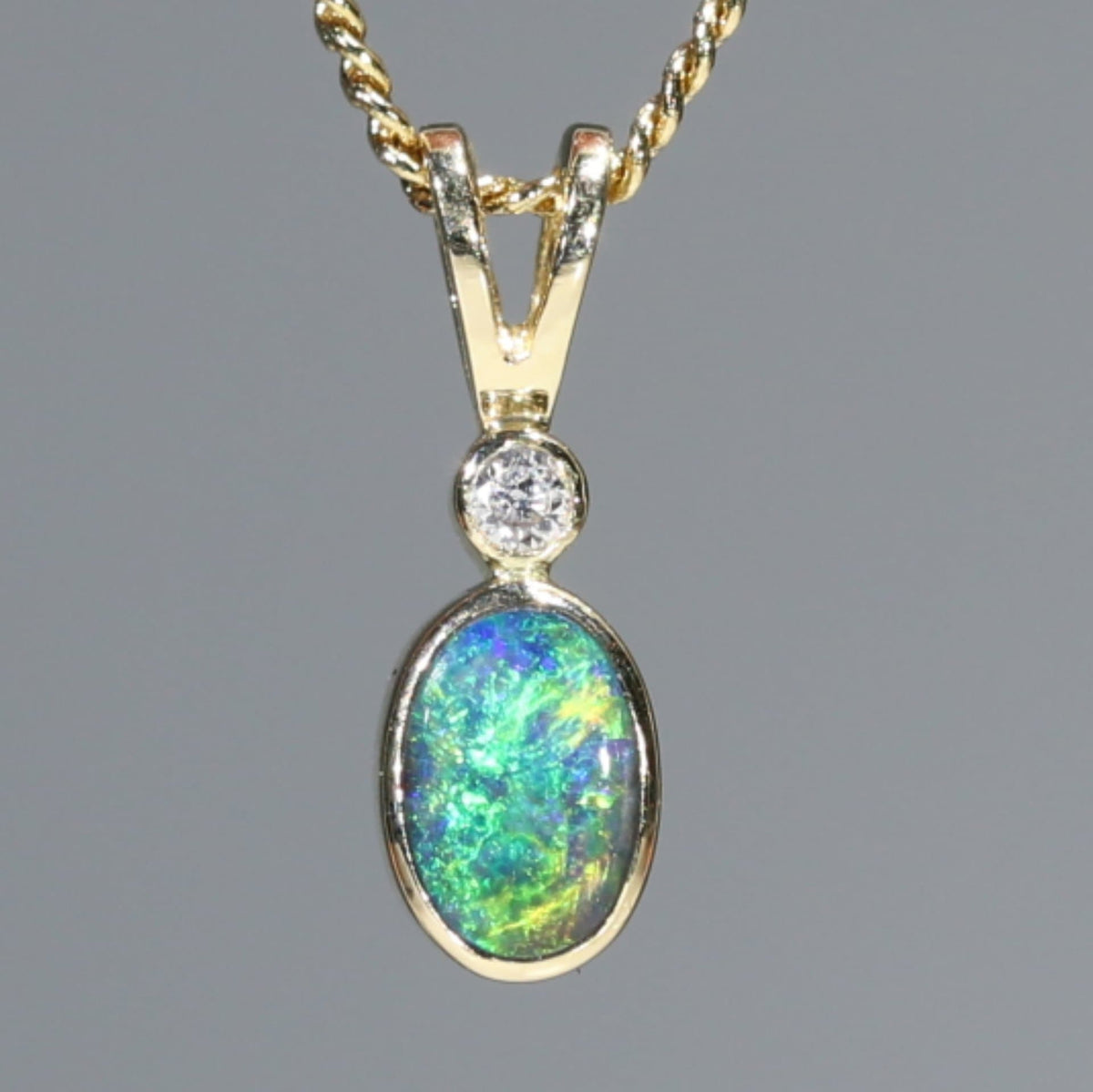 Australian Boulder Blue Green Opal Pendant and Diamond 18k Gold