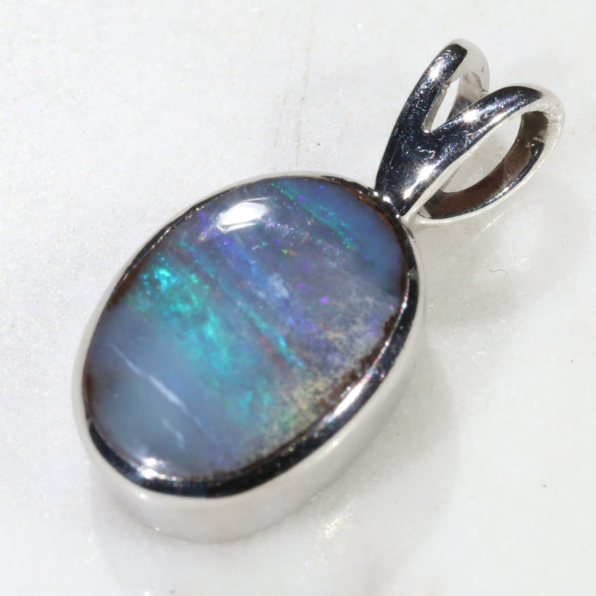 Natural Australian Boulder Opal Silver Pendant with Silver Chain