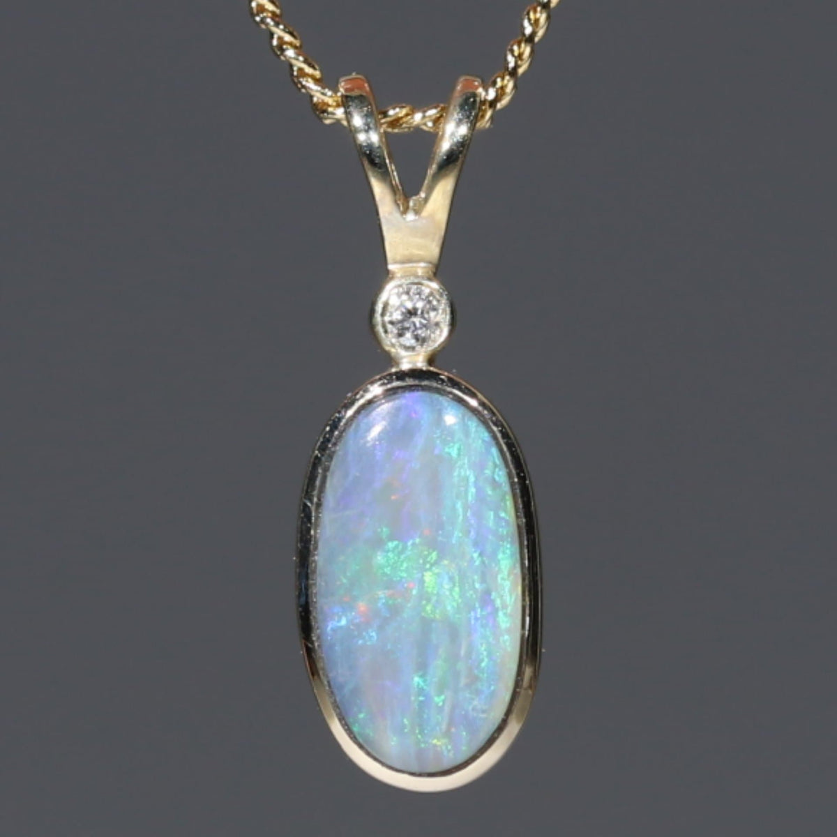 Australian Boulder Green Opal Pendant and Diamond 10k Gold