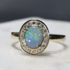 Natural Australian Opal and Diamond Gold Ring - Size 7