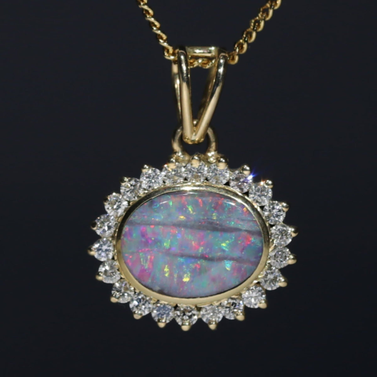 Anniversary Opal Pendant Australian Boulder and Diamonds -Gold