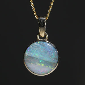 Natural opal ocean shore 10k gold pendant