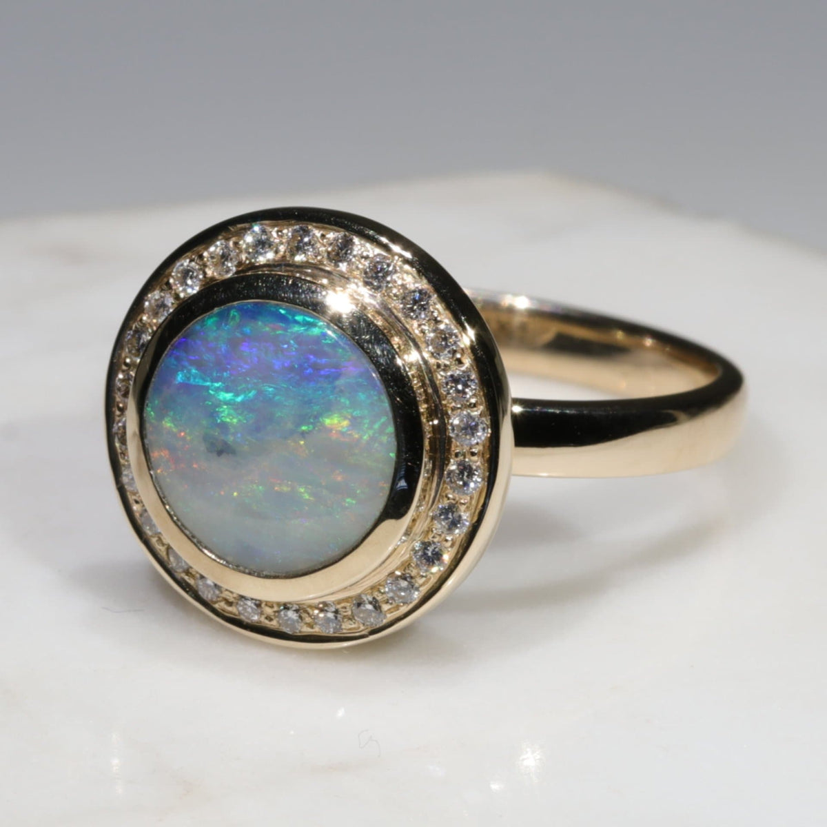 Natural Australian Opal Gold Engagement Ring - Gold