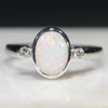 Australian Solid White Opal and Diamond Silver Ring - Size 6.75 Code - RS46