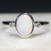 Natural Australian Solid White Opal and Diamond Ring