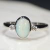 Australian Solid Boulder Opal and Diamond Silver Ring - Size 6 Code - RS49