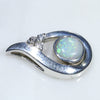 Natural Australian Boulder Opal and Diamond Silver Pendant with Silver Chain (5mm x 5mm)  Code - SD409