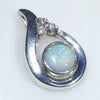 Natural Australian Boulder Opal and Diamond Silver Pendant with Silver Chain (5mm x 5mm)  Code - SD409